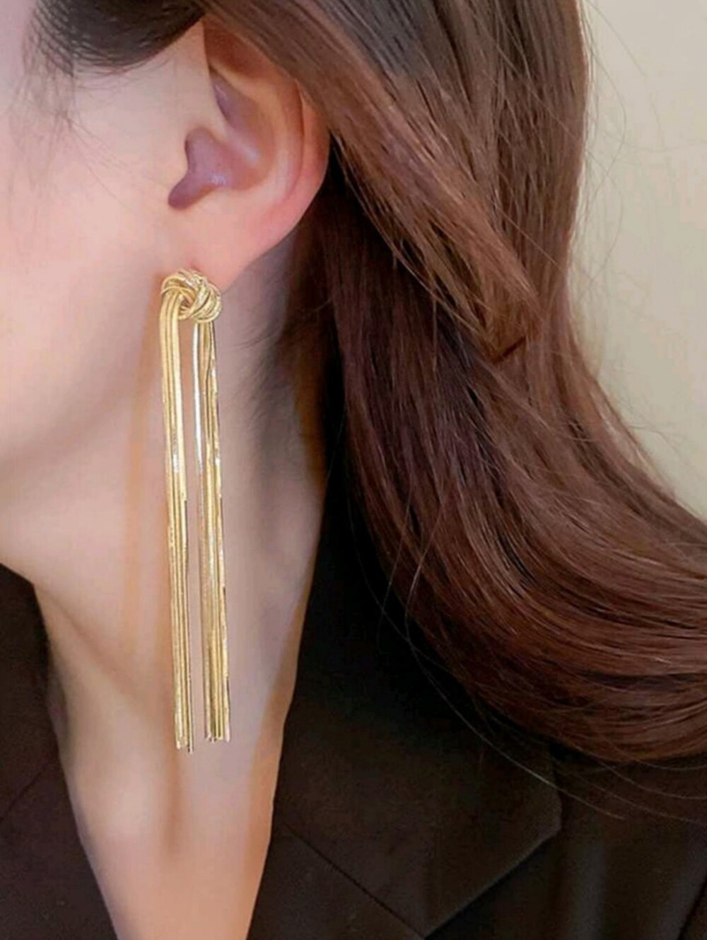 Long Gold Knot Tassle Earrings 4" x .5" NWOT